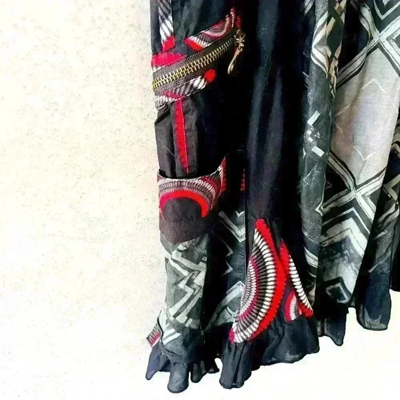 DESIGUAL EURO 36 WOMENS BLACK UNIQUE COLOR PATTERN ARTSY‎ BOHO COTTON DRESS - Picture 7 of 16
